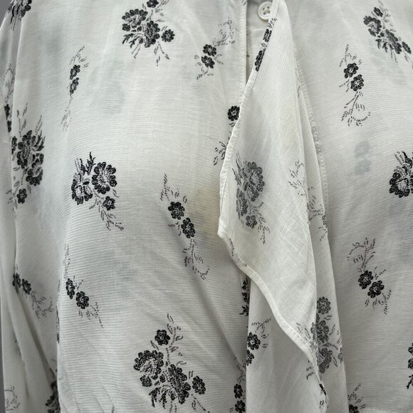 Club Monaco Ferttee Shirt Floral Print Blouse Ruffle Button Details White Size L - Picture 8 of 14